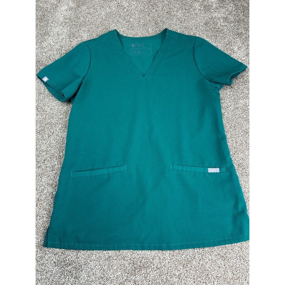 Figs Top Women's‎ XS Extra Small Green Casma Three Pocket Scrub V Neck Uniform